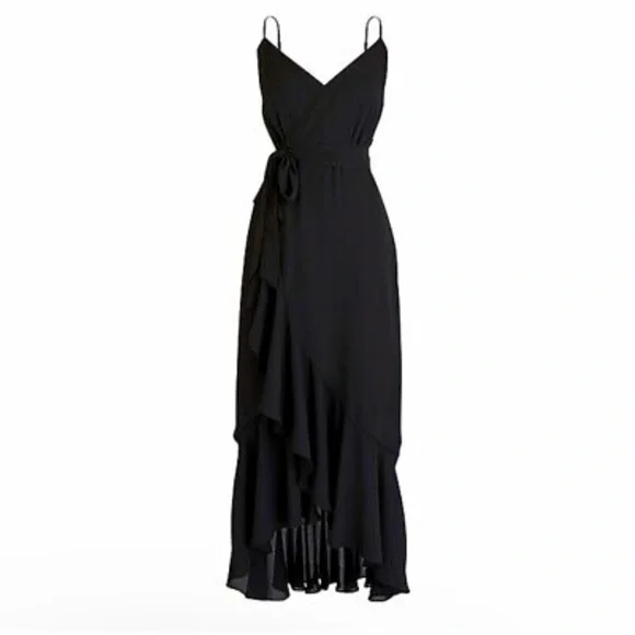 J. Crew | Dresses | J Crew Black Faux Wrap Ruffle Hem Midi Dress Sz 6 |  Poshmark